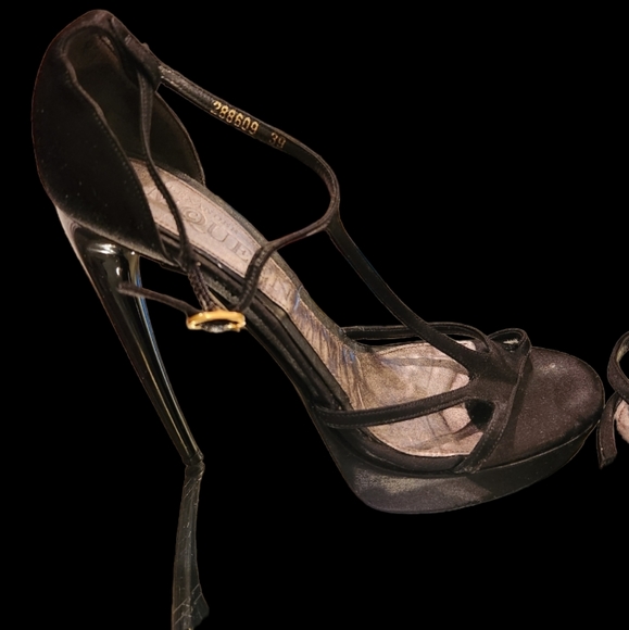 ALEXANDER MCQUEEN VINTAGE SATIN STRAPPY 6.5"HEAL BLACK.VERY RARE SIZE 39. - Picture 6 of 8
